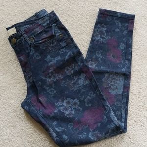 Floral 5 Pocket Skinny Jeans Dark Wash Mod